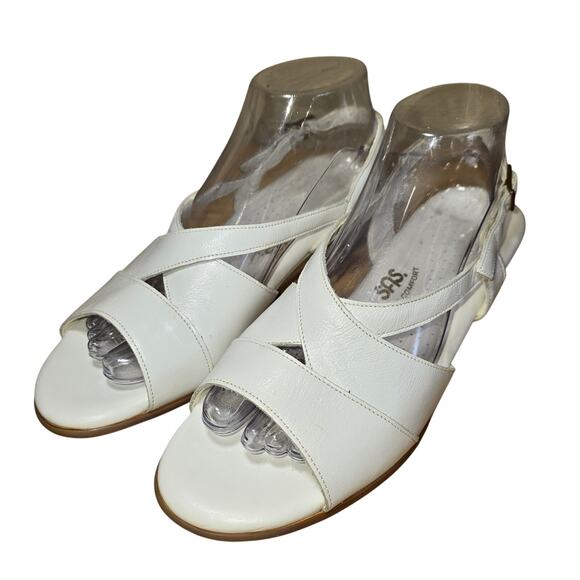 SAS Caress White Strap Wedge Sandal Womens 10 N Comfort Sandal Excellent - Picture 2 of 9